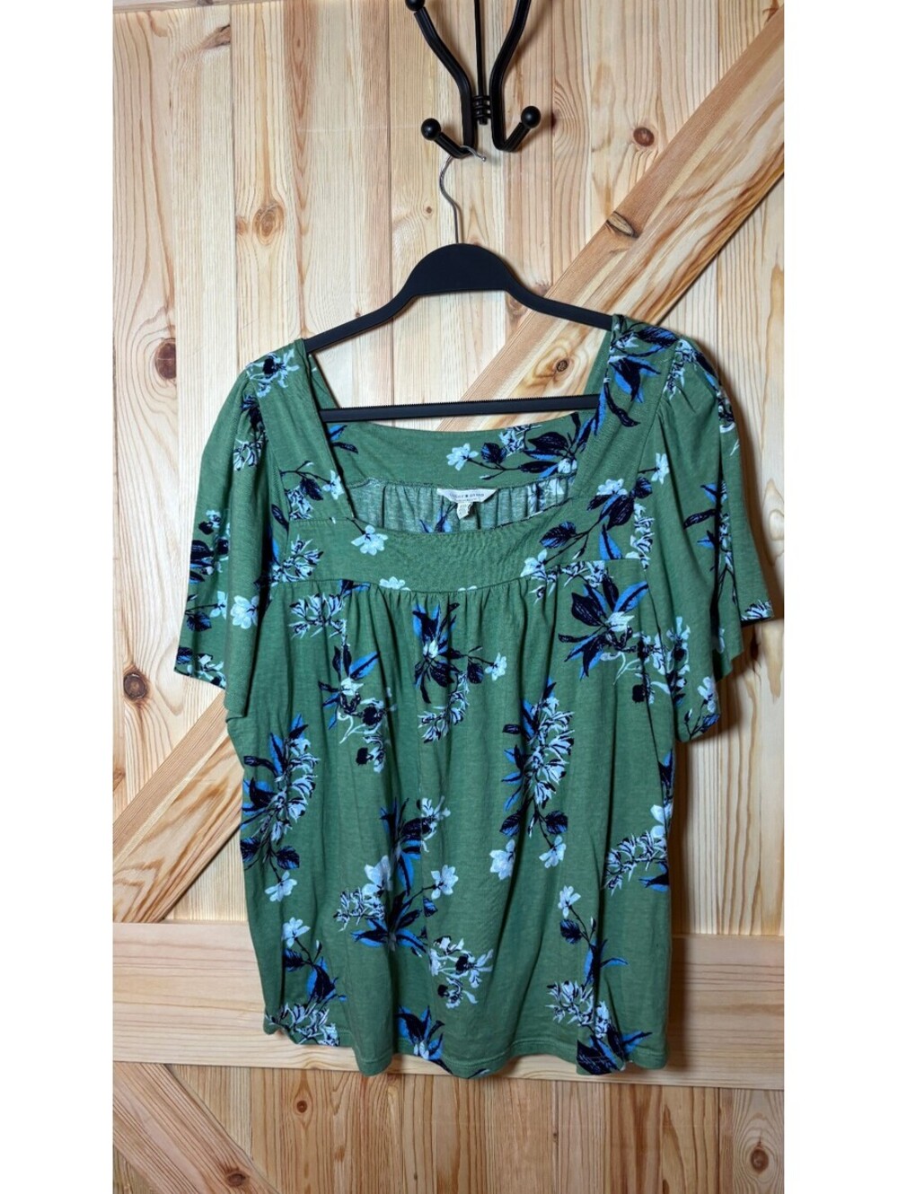 Lucky Brand Green Floral Short Sleeve Blouse XXL